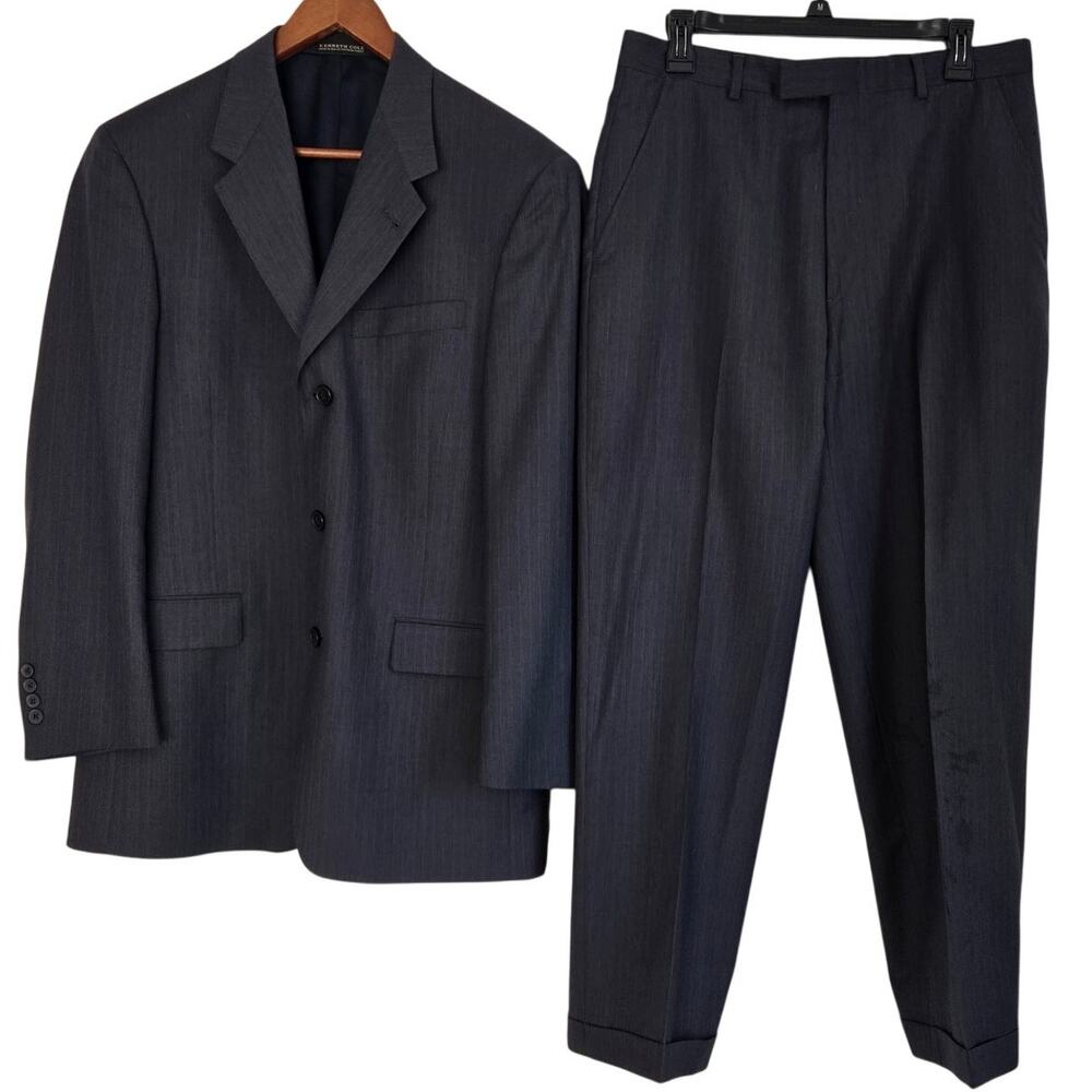 Kenneth Cole Men’s 2‑Piece Suit Charcoal Pinstripe Jacket & Pants Made in USA
